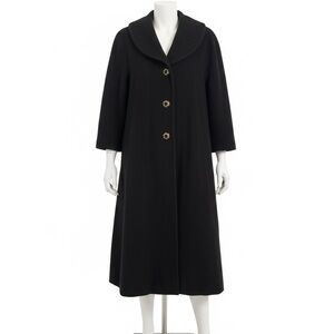 VTG Olmar Italy Black Virgin Wool Long Coat - Pura Lana Vergine